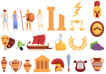Ancient Greece icons set. Cartoon set of Ancient Greece vector icons for web design
