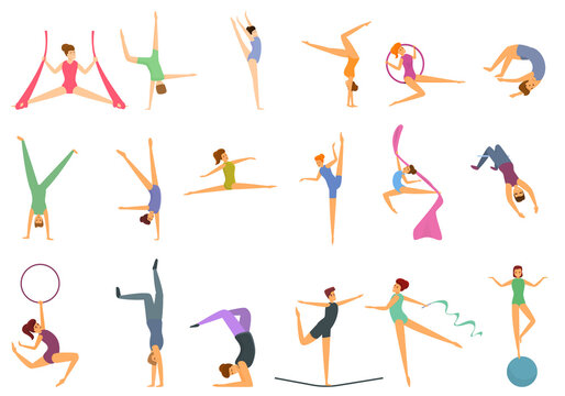 Acrobat icons set. Cartoon set of acrobat vector icons for web design