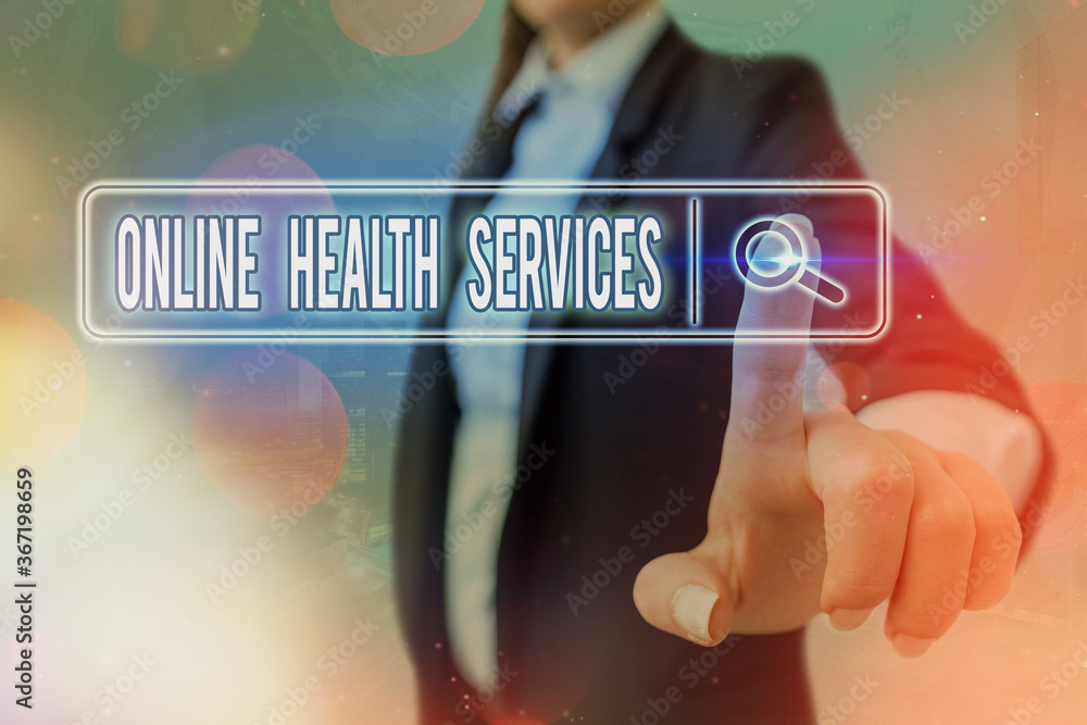 Aufkleber conceptual hand writing showing online health services. concept meaning healthcare delivered and enh