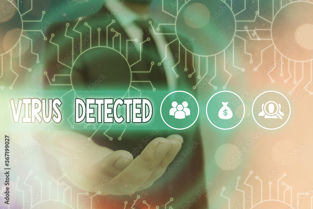 Aufkleber conceptual hand writing showing virus detected. concept meaning a computer program used to prevent a