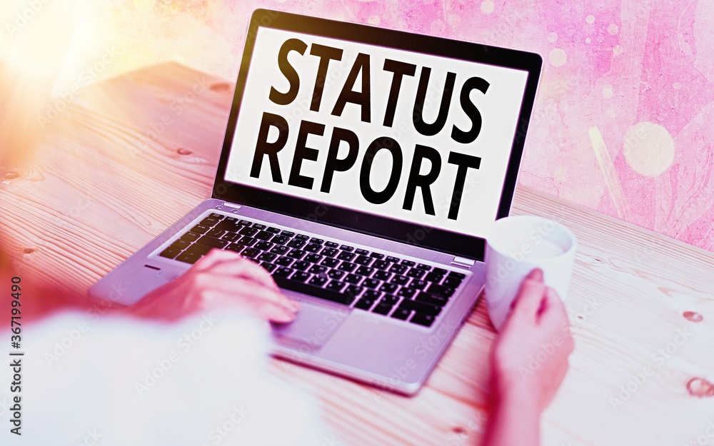 Poster text sign showing status report. business photo showcasing summarizes the particular situation as of