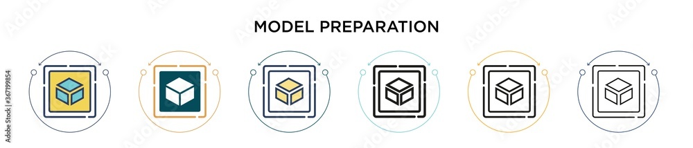 Poster model preparation icon in filled, thin line, outline and stroke style. vector illustration of two co