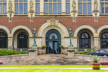 Fototapeta na wymiar The Peace Palace in The Hague is international law administrative building. The Hague, The Netherlands.