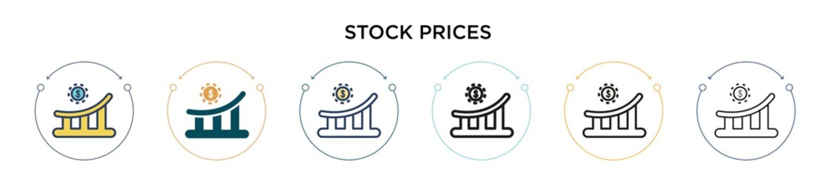 Stock prices icon in filled, thin line, outline and stroke style. Vector illustration of two colored and black stock prices vector icons designs can be used for mobile, ui, web