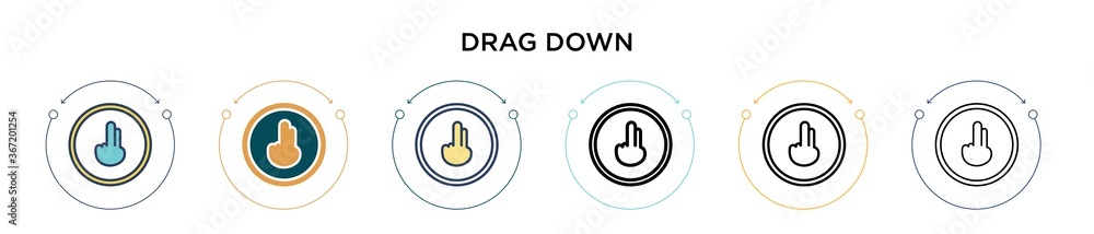 Poster drag down icon in filled, thin line, outline and stroke style. vector illustration of two colored an