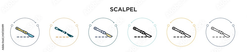 Poster scalpel icon in filled, thin line, outline and stroke style. vector illustration of two colored and 