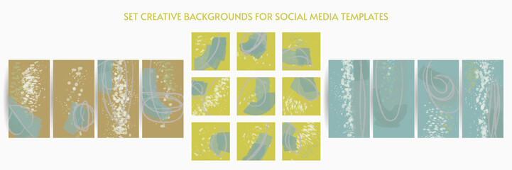 Artistic covers design. Set creative backgrounds for social media templates. Pastel art colors. Trendy futuristic design