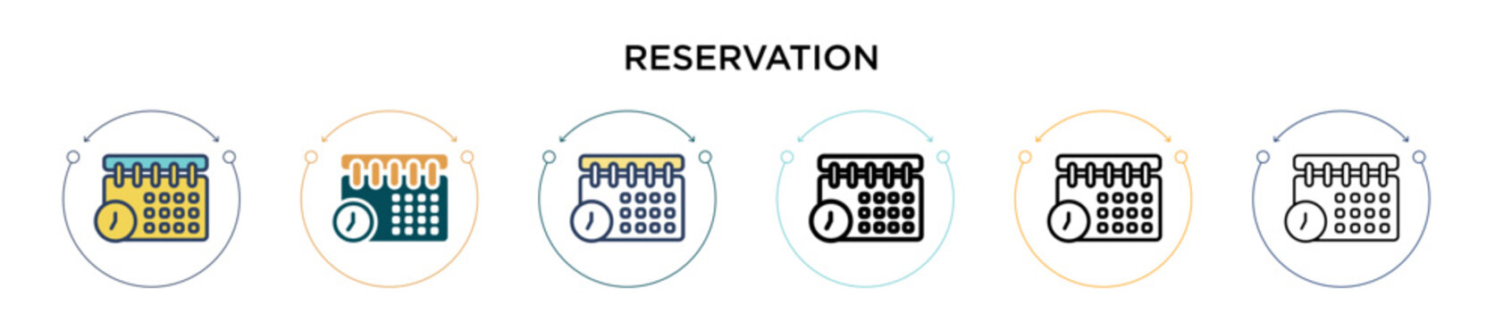 Reservation icon in filled, thin line, outline and stroke style. Vector illustration of two colored and black reservation vector icons designs can be used for mobile, ui, web