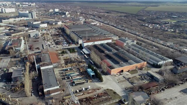 Aerial view of a large factory. Industrial exterior of a factory