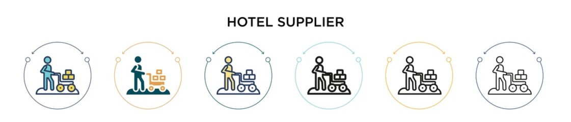 Hotel supplier icon in filled, thin line, outline and stroke style. Vector illustration of two colored and black hotel supplier vector icons designs can be used for mobile, ui, web