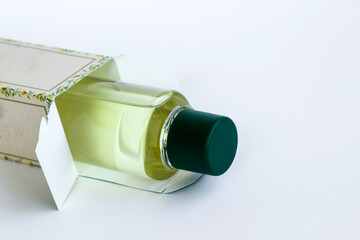 Traditional Turkish Cologne bottle on white with own box and copy space