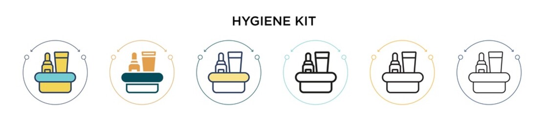 Fototapeta premium Hygiene kit icon in filled, thin line, outline and stroke style. Vector illustration of two colored and black hygiene kit vector icons designs can be used for mobile, ui, web
