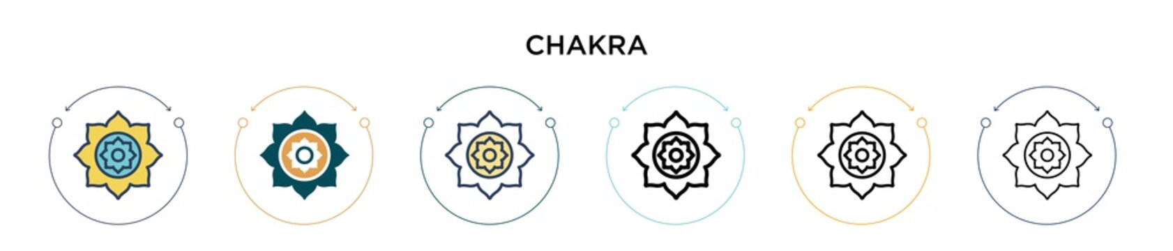Chakra icon in filled, thin line, outline and stroke style. Vector illustration of two colored and black chakra vector icons designs can be used for mobile, ui, web