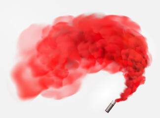 Color red festive smoke bomb.Football fans torch firework. isolated fog or smoke, transparent special effect. Bright magic cloud.Vector element for your design.