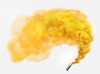 Color yellow festive smoke bomb.Football fans torch firework. isolated fog or smoke, transparent special effect. Bright magic cloud.Vector element for your design.