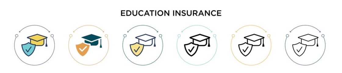 Education insurance icon in filled, thin line, outline and stroke style. Vector illustration of two colored and black education insurance vector icons designs can be used for mobile, ui, web