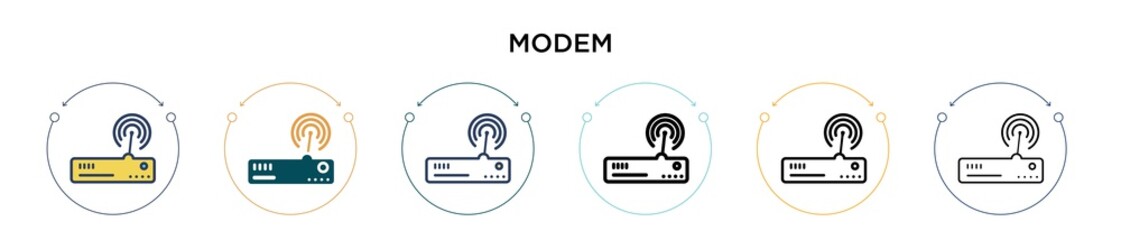 Modem icon in filled, thin line, outline and stroke style. Vector illustration of two colored and black modem vector icons designs can be used for mobile, ui, web - obrazy, fototapety, plakaty