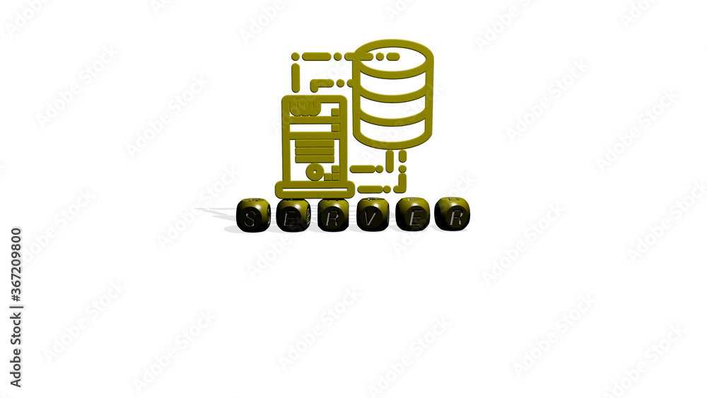 Fototapete 3d illustration of server graphics and text made by metallic dice letters for the related meanings o