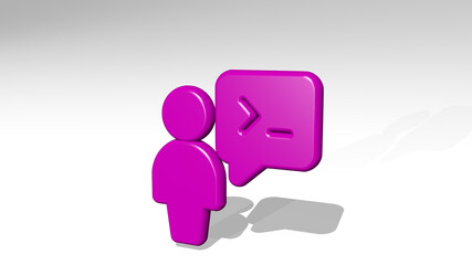 programming user chat made by 3D illustration of a shiny metallic sculpture with the shadow on light background. code and computer