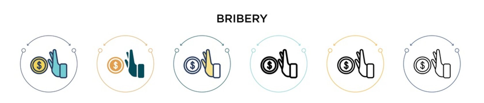 Bribery icon in filled, thin line, outline and stroke style. Vector illustration of two colored and black bribery vector icons designs can be used for mobile, ui, web
