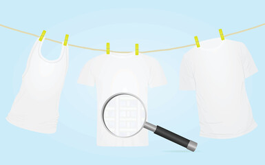 Clothes on rope in magnifying glass. vector