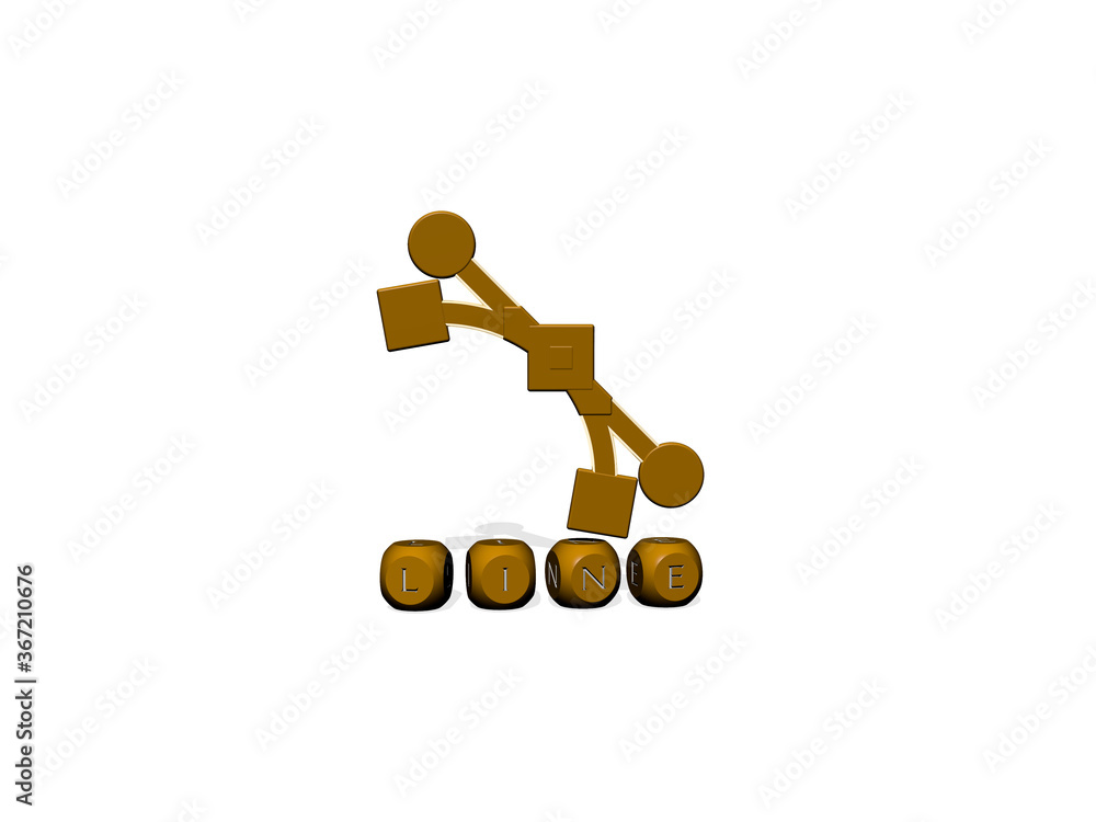 Poster 3d representation of line with icon on the wall and text arranged by metallic cubic letters on a mir
