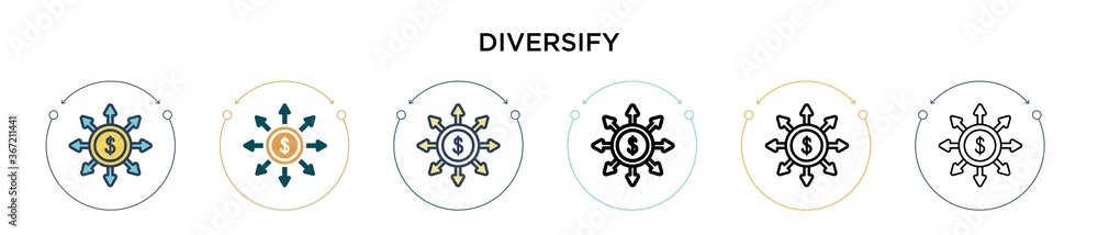 Poster diversify icon in filled, thin line, outline and stroke style. vector illustration of two colored an