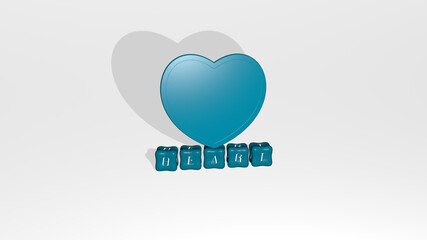 3D illustration of heart graphics and text made by metallic dice letters for the related meanings of the concept and presentations. background and love