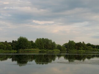 Wrobla Staw reservoir, Gdansk, Poland on a cloudy summer day