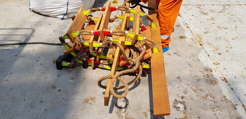 picture of a marine ladder used to usually embark on board boats while they are at sea,also called pilot ladder 