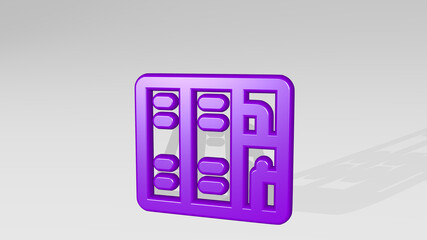 school locker stand with shadow. 3D illustration of metallic sculpture over a white background with mild texture. education and child