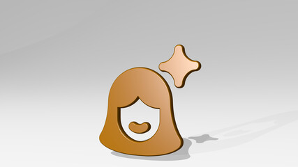 RETOUCH FACE made by 3D illustration of a shiny metallic sculpture with the shadow on light background. beautiful and woman