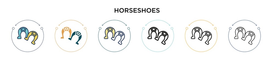 Horseshoes icon in filled, thin line, outline and stroke style. Vector illustration of two colored and black horseshoes vector icons designs can be used for mobile, ui, web
