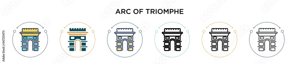 Poster arc of triomphe icon in filled, thin line, outline and stroke style. vector illustration of two colo