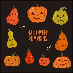 Happy Halloween banner or party invitation background with pumpkins
