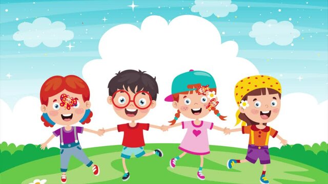 Animation Of Happy Little Children Having Fun