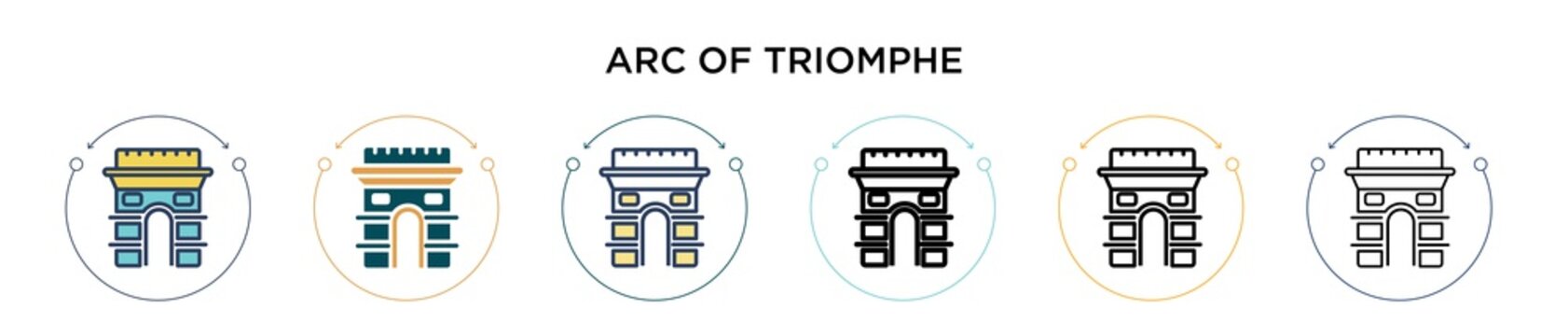 Arc of triomphe icon in filled, thin line, outline and stroke style. Vector illustration of two colored and black arc of triomphe vector icons designs can be used for mobile, ui, web