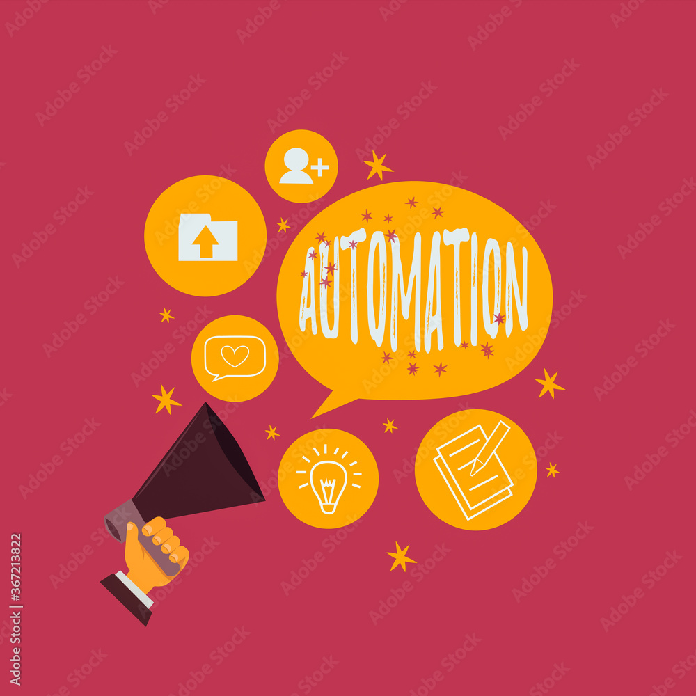 Aufkleber text sign showing automation. business photo showcasing automatically controlled operation of an app