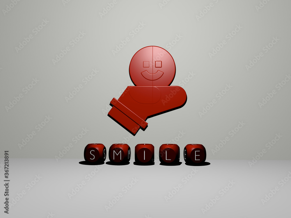Aufkleber 3d illustration of smile graphics and text made by metallic dice letters for the related meanings of