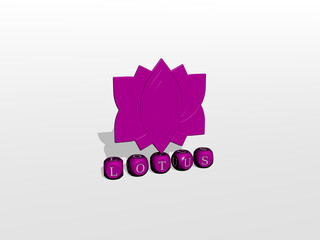 3D graphical image of LOTUS vertically along with text built by metallic cubic letters from the top perspective, excellent for the concept presentation and slideshows. illustration and flower