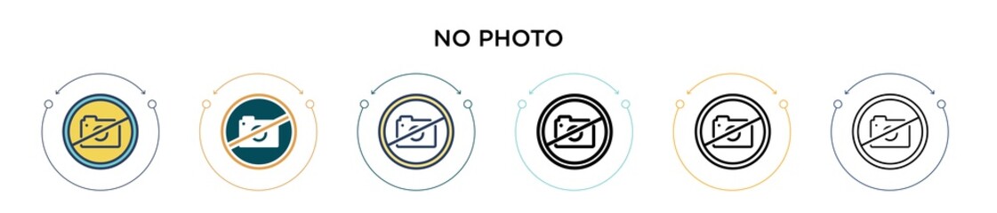 No photo icon in filled, thin line, outline and stroke style. Vector illustration of two colored and black no photo vector icons designs can be used for mobile, ui, web