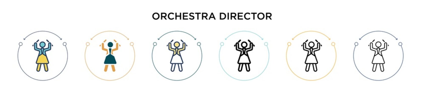 Orchestra director icon in filled, thin line, outline and stroke style. Vector illustration of two colored and black orchestra director vector icons designs can be used for mobile, ui, web