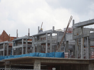 SEREMBAN, MALAYSIA -APRIL 07, 2020: New double story luxury terrace house under construction in Malaysia.  Designed by an architect with a modern and contemporary style. 
