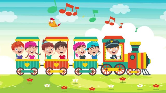 Animation Of Happy Kids Travelling On A Train