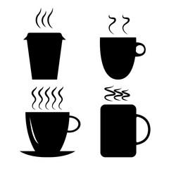 Coffee cup black and white icon set