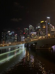Fototapeta na wymiar Pont sur la baie de nuit à Singapour