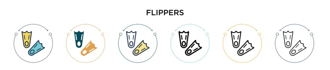 Flippers icon in filled, thin line, outline and stroke style. Vector illustration of two colored and black flippers vector icons designs can be used for mobile, ui, web © Digital Bazaar