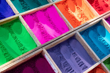 Pigments of various powder colors for the holi colourful festival