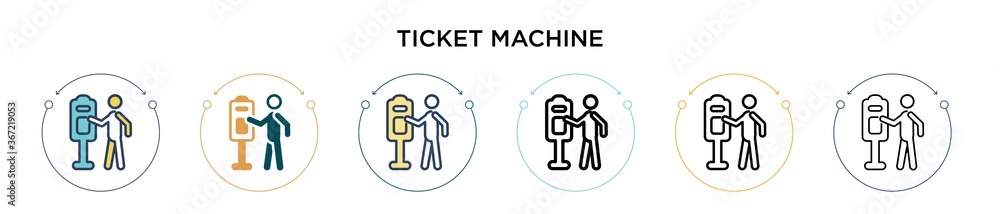 Poster ticket machine icon in filled, thin line, outline and stroke style. vector illustration of two color