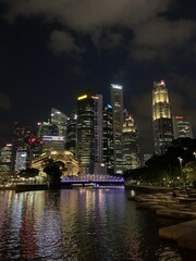 Baie et gratte-ciels de nuit à Singapour	
